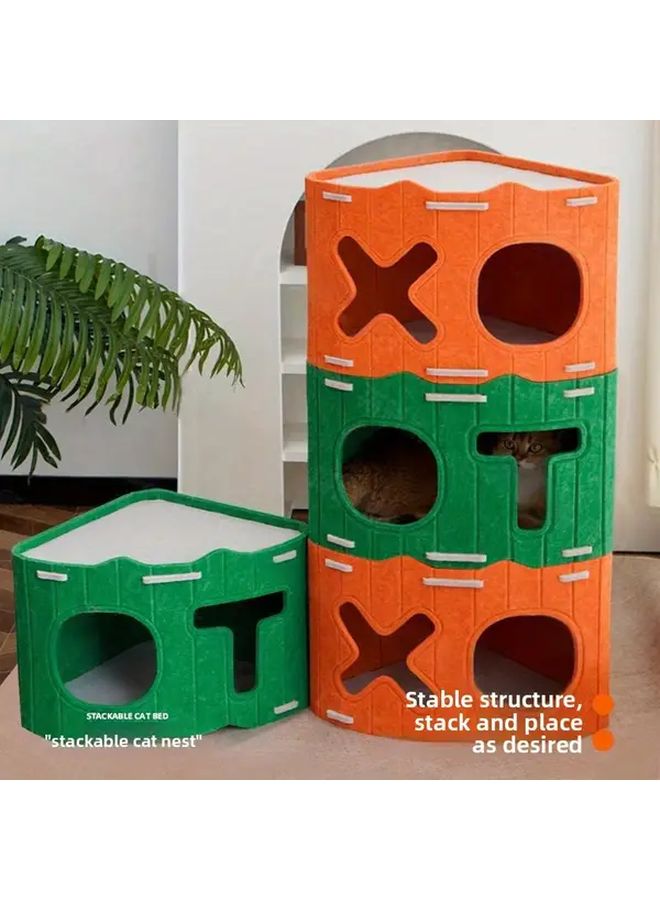 سرير قطط مثلث أخضر معلق على الحائط عمود خدش مزدوج الطبقات منطقة لعب ناعمة السطح - Image 2